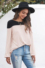 Girly Color Block Balloon Sleeve Blouse - MXSTUDIO.COM