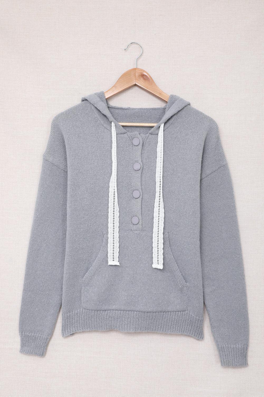 Girly Lace Trim Buttoned Sweater Hoodie - MXSTUDIO.COM