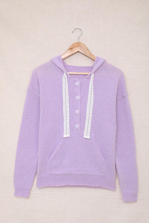 Girly Lace Trim Buttoned Sweater Hoodie - MXSTUDIO.COM