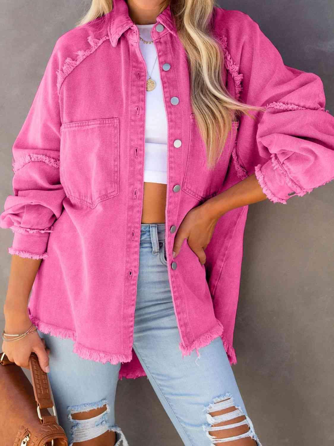 Girly Outerwear Raw Hem Denim Jacket - MXSTUDIO.COM