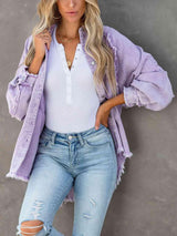 Girly Outerwear Raw Hem Denim Jacket - MXSTUDIO.COM