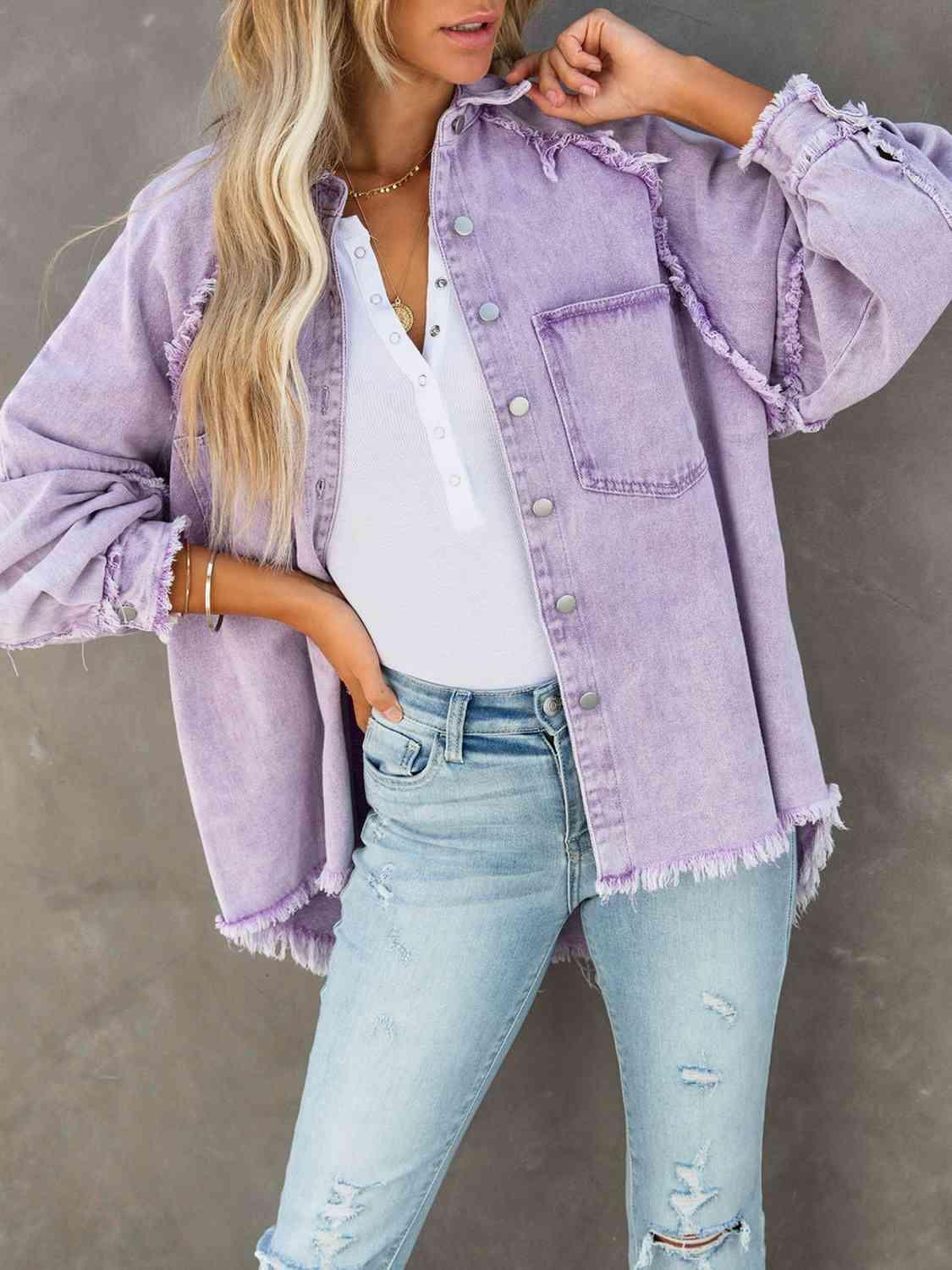 Girly Outerwear Raw Hem Denim Jacket - MXSTUDIO.COM