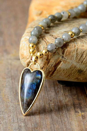 Give Significance Natural Stone Pendant Beaded Necklace-MXSTUDIO.COM