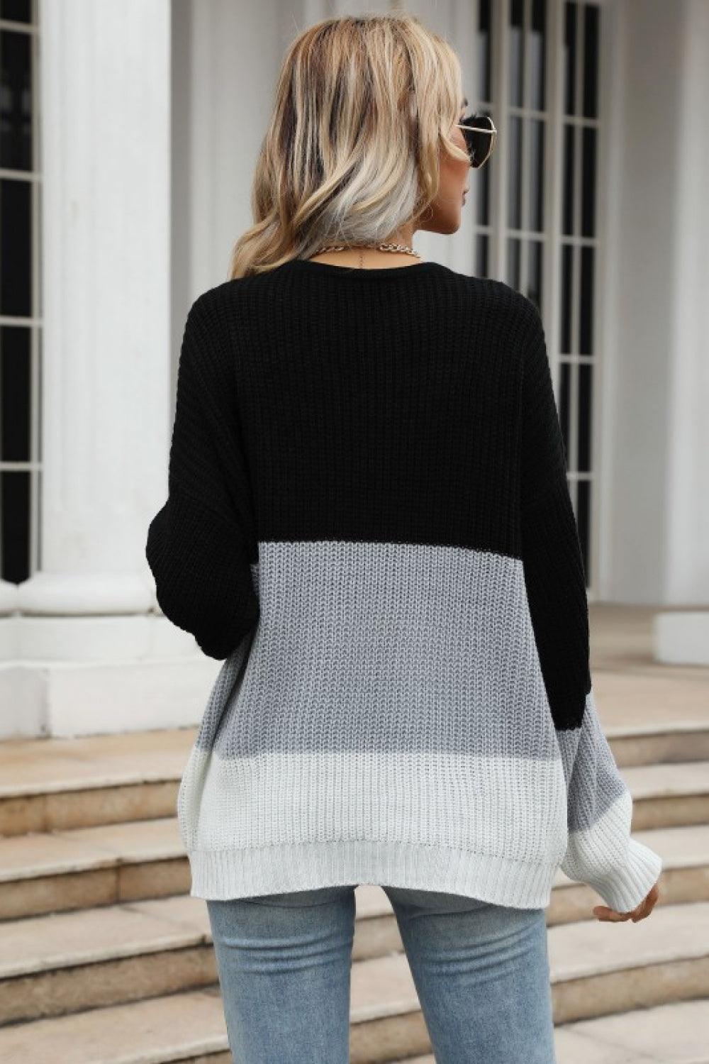 Gladden Color Block Long Sleeve Chunky Knit Sweater - MXSTUDIO.COM