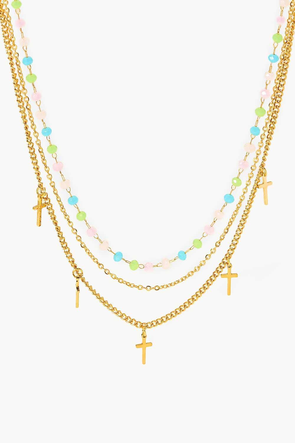 Glamorous 18K Gold Plated Triple Layered Necklace - MXSTUDIO.COM