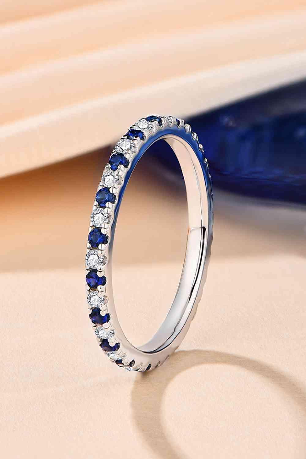 Glamorous Moissanite And Lab-Grown Sapphire Ring-MXSTUDIO.COM