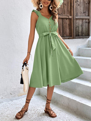 Glamour Girl Tie Waist Sleeveless Midi Dress - MXSTUDIO.COM