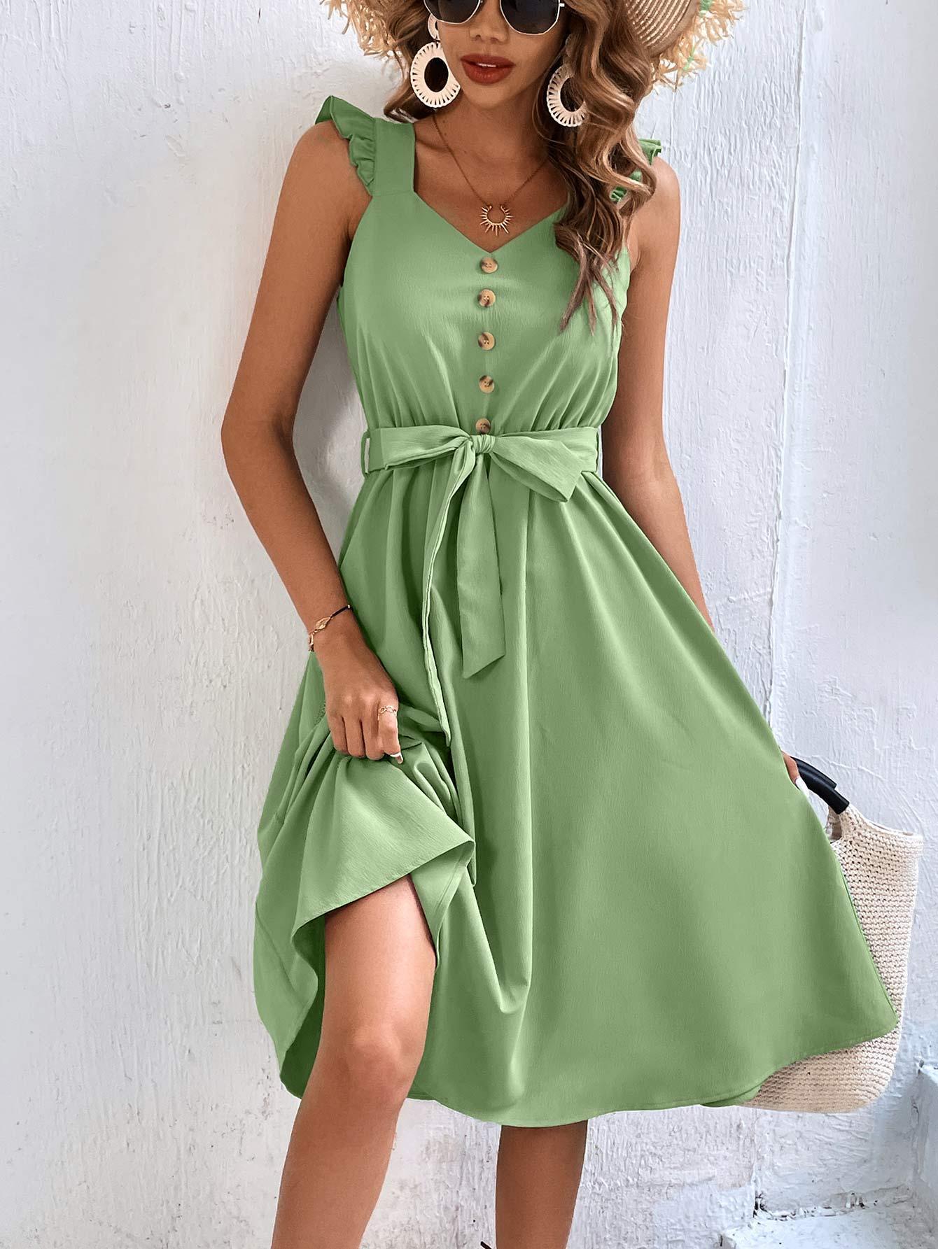 Glamour Girl Tie Waist Sleeveless Midi Dress - MXSTUDIO.COM