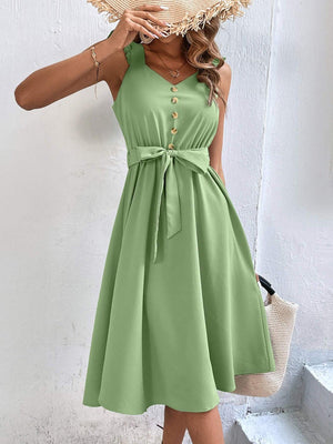 Glamour Girl Tie Waist Sleeveless Midi Dress - MXSTUDIO.COM