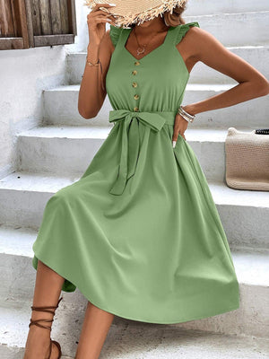 Glamour Girl Tie Waist Sleeveless Midi Dress - MXSTUDIO.COM