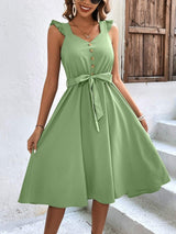 Glamour Girl Tie Waist Sleeveless Midi Dress - MXSTUDIO.COM