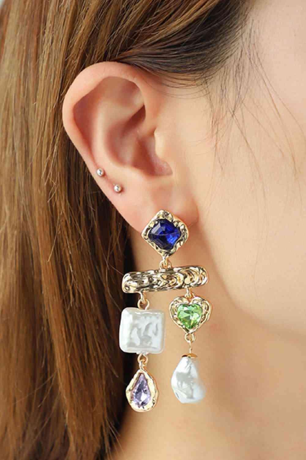 Glass Stone And Synthetic Pearl Fashion Dangle Earrings-MXSTUDIO.COM