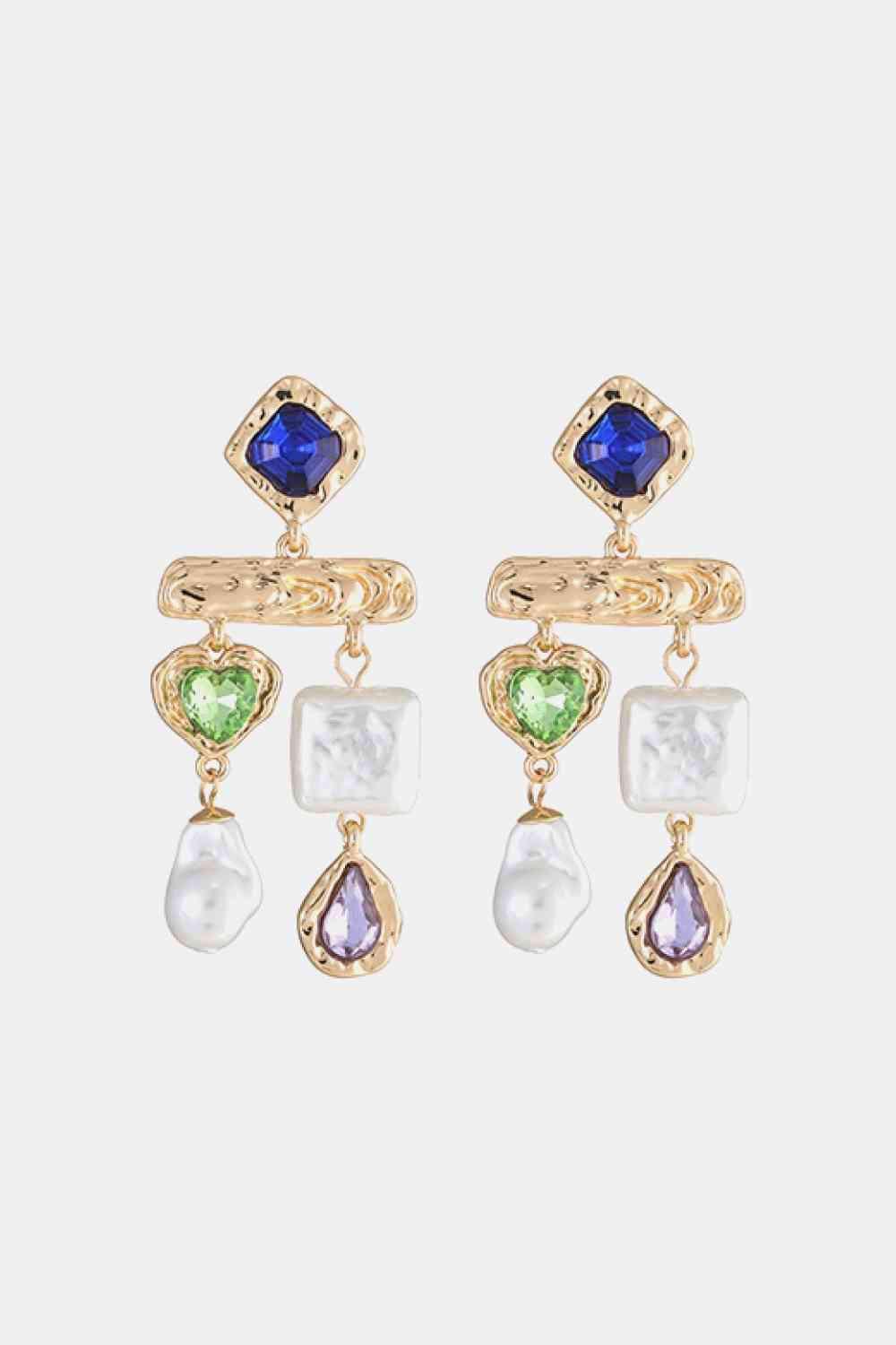 Glass Stone And Synthetic Pearl Fashion Dangle Earrings-MXSTUDIO.COM