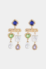 Glass Stone And Synthetic Pearl Fashion Dangle Earrings-MXSTUDIO.COM