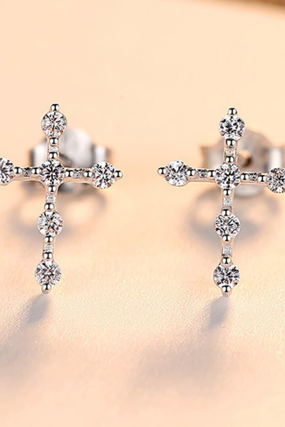 Glazed Shine 925 Sterling Silver Zircon Cross Earrings - MXSTUDIO.COM