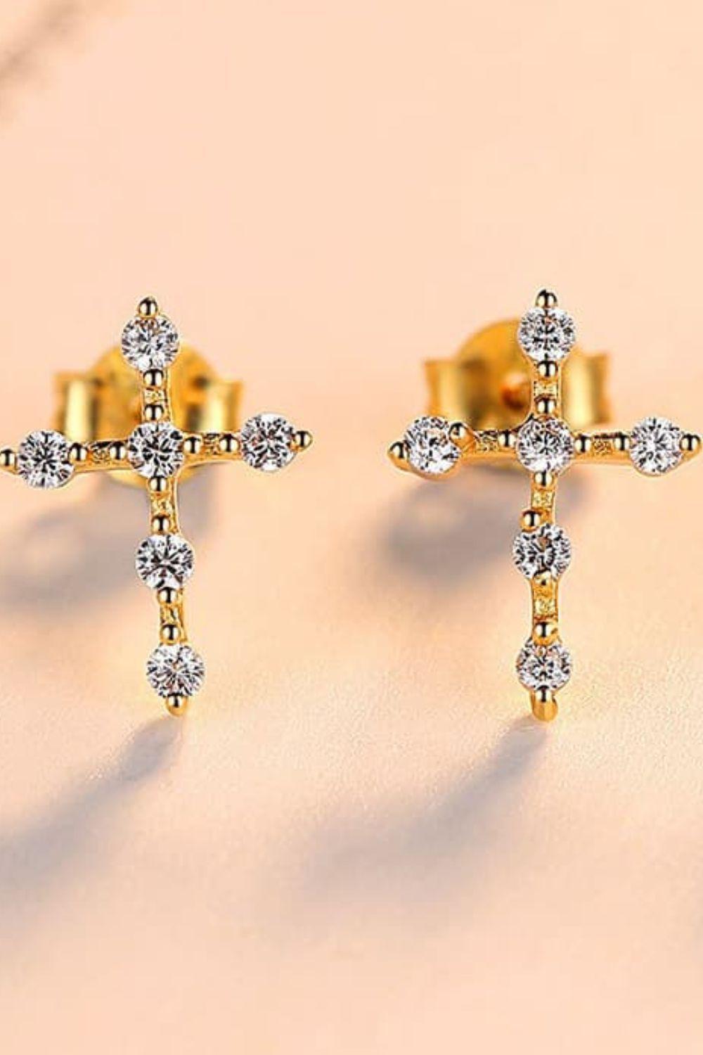 Glazed Shine 925 Sterling Silver Zircon Cross Earrings - MXSTUDIO.COM