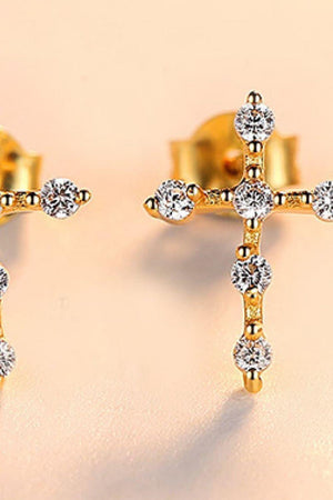 Glazed Shine 925 Sterling Silver Zircon Cross Earrings - MXSTUDIO.COM