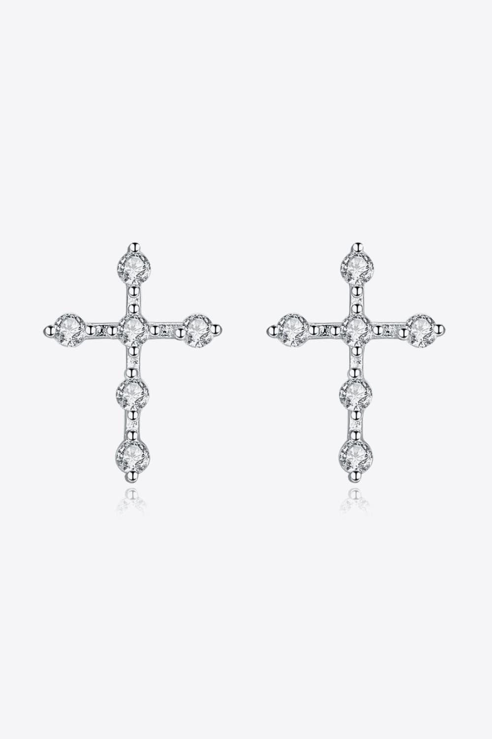 Glazed Shine 925 Sterling Silver Zircon Cross Earrings - MXSTUDIO.COM