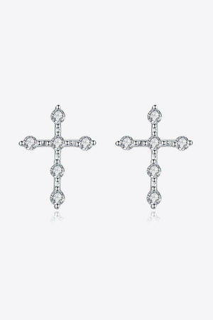 Glazed Shine 925 Sterling Silver Zircon Cross Earrings - MXSTUDIO.COM