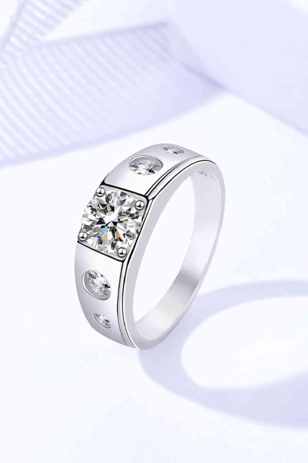 a white gold ring with diamonds on it