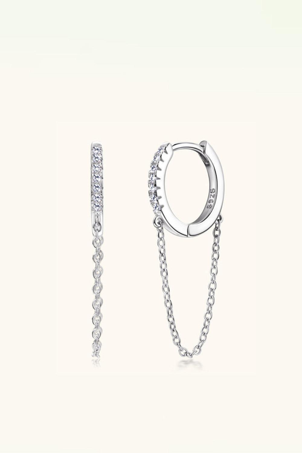 Gleamy And Lovely Huggie With Chain Moissanite Earrings - MXSTUDIO.COM