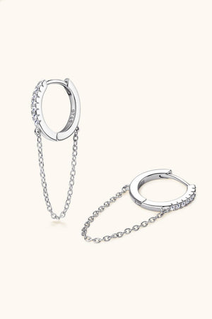 Gleamy And Lovely Huggie With Chain Moissanite Earrings - MXSTUDIO.COM