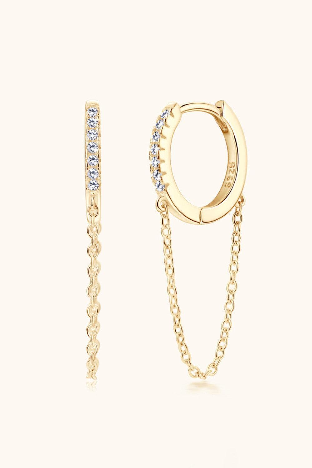 Gleamy And Lovely Huggie With Chain Moissanite Earrings - MXSTUDIO.COM