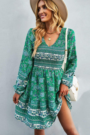 Gleeful Bohemian V-Neck Mini Dress - MXSTUDIO.COM