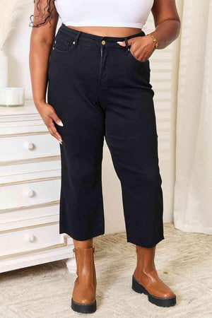 Glide Stylishly High Waist Black Plus Size Crop Jeans - MXSTUDIO.COM