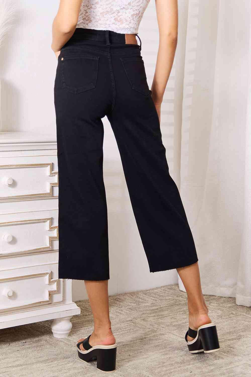 Glide Stylishly High Waist Black Plus Size Crop Jeans - MXSTUDIO.COM
