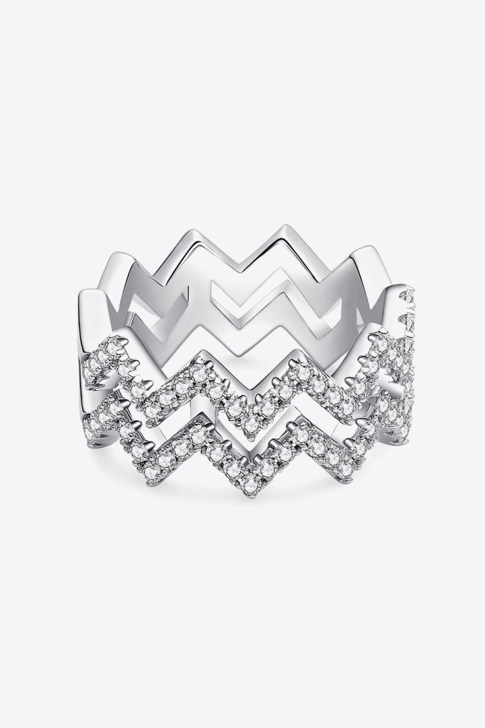 Glimmering Zigzag Stacking Sterling Silver Moissanite Ring - MXSTUDIO.COM