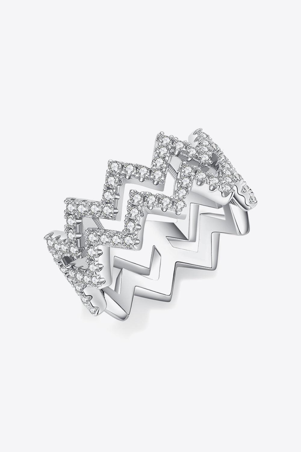 Glimmering Zigzag Stacking Sterling Silver Moissanite Ring - MXSTUDIO.COM