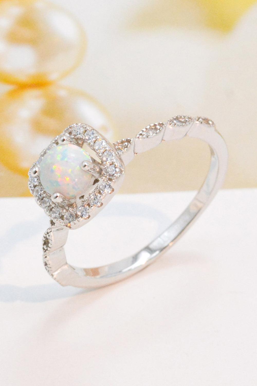 Glinting Platinum-Plated Sterling Silver Opal Ring - MXSTUDIO.COM