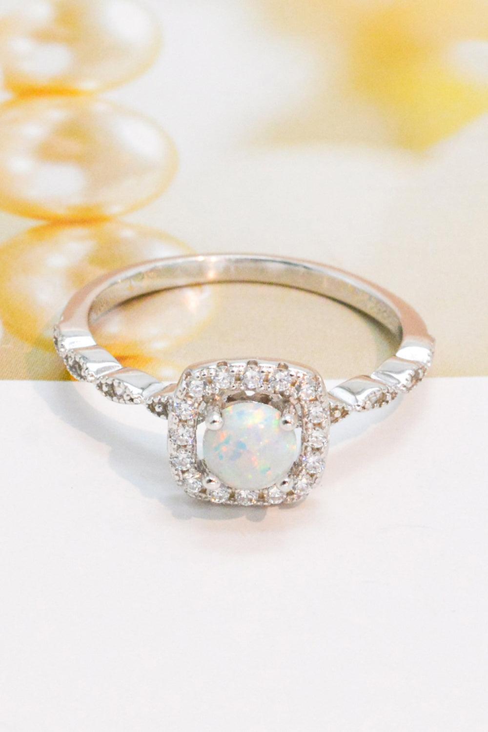 Glinting Platinum-Plated Sterling Silver Opal Ring - MXSTUDIO.COM