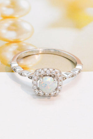 Glinting Platinum-Plated Sterling Silver Opal Ring - MXSTUDIO.COM