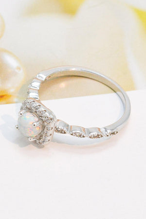 Glinting Platinum-Plated Sterling Silver Opal Ring - MXSTUDIO.COM