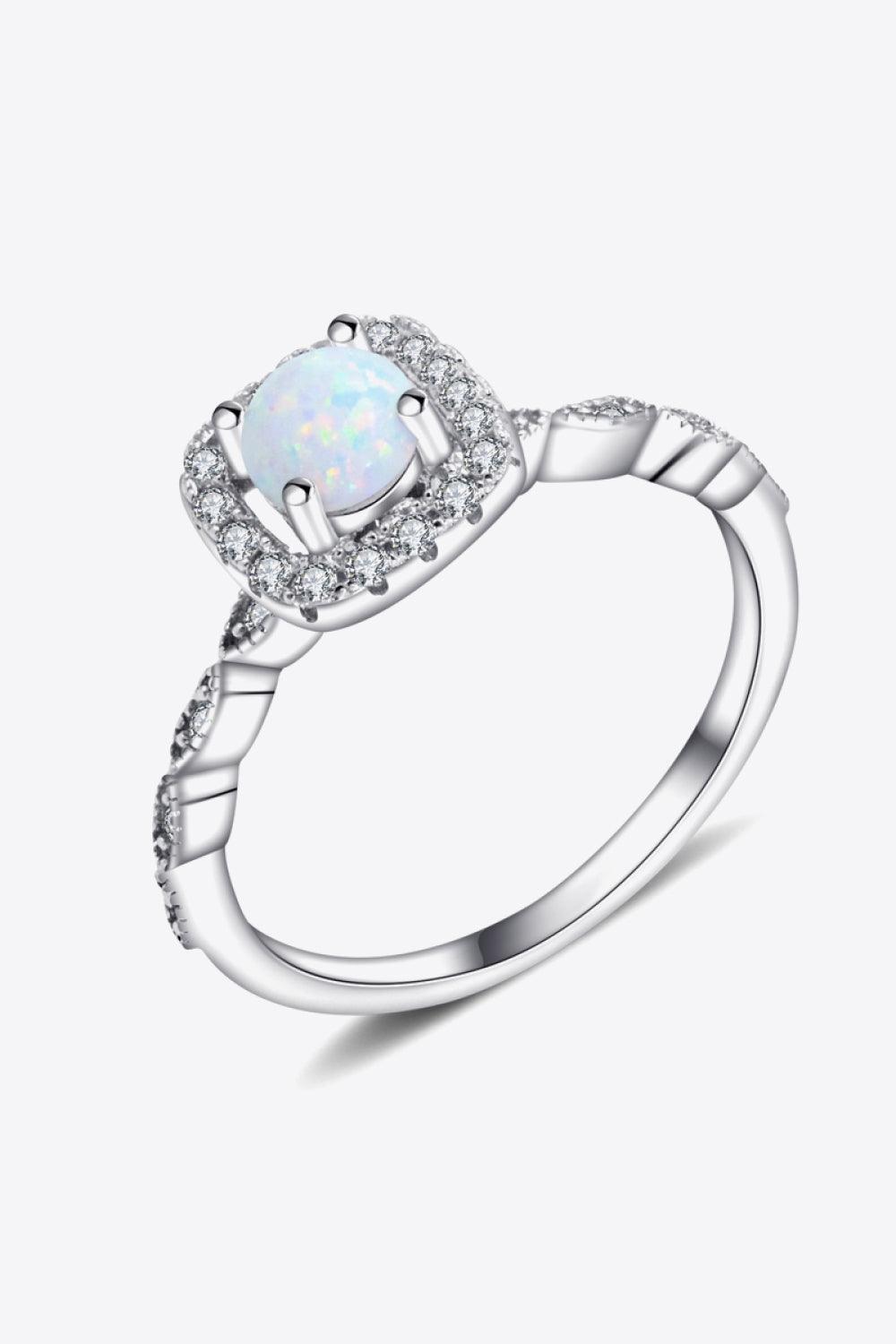 Glinting Platinum-Plated Sterling Silver Opal Ring - MXSTUDIO.COM
