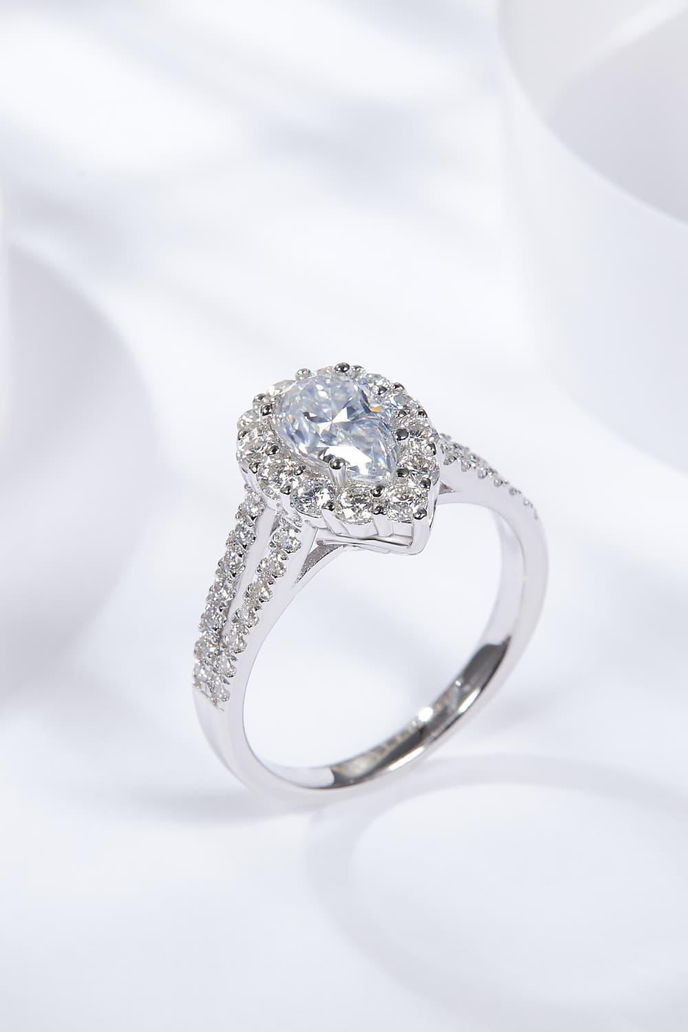 Glinting Split Shank 1 Carat Teardrop Moissanite Ring - MXSTUDIO.COM