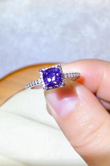 Glistening Platinum-Plated 1 Carat Blue Moissanite Ring - MXSTUDIO.COM