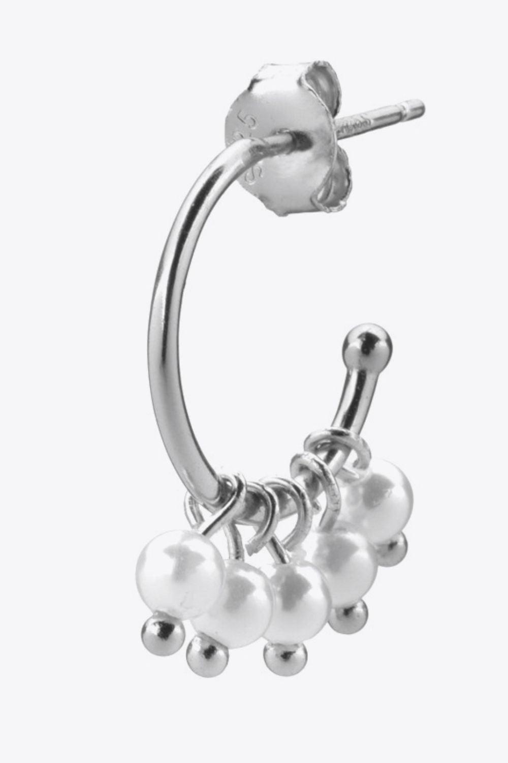 Glistening Sterling Silver C-Shaped Pearl Hoop Earrings - MXSTUDIO.COM