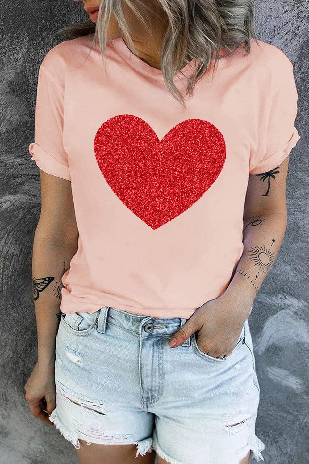 Glitter Heart Pink Graphic Tee - MXSTUDIO.COM