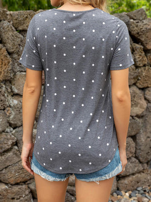 Glittery Short Sleeve Pocket V Neck Tee - MXSTUDIO.COM