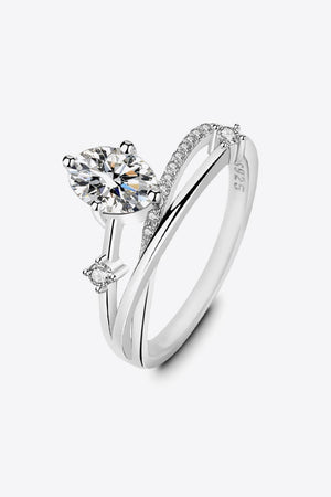 Glitzy Crisscross Platinum-Plated Oval Moissanite Ring - MXSTUDIO.COM