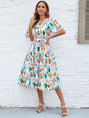 Glorious Flutter Sleeve Tie Waist Midi Dress - MXSTUDIO.COM