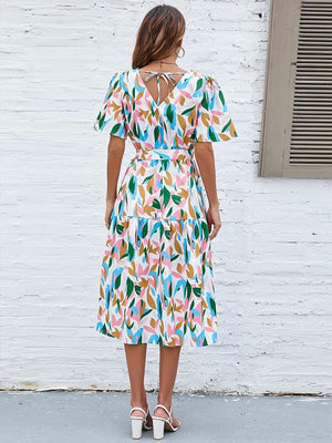 Glorious Flutter Sleeve Tie Waist Midi Dress - MXSTUDIO.COM