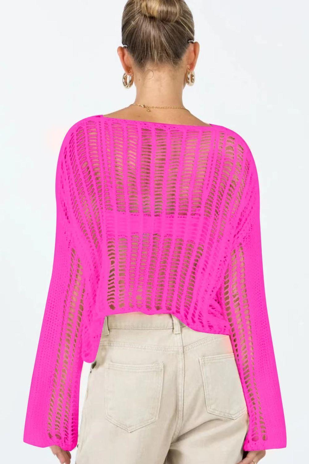 Glow With Delight Crochet Long Sleeve Cover-Up - MXSTUDIO.COM