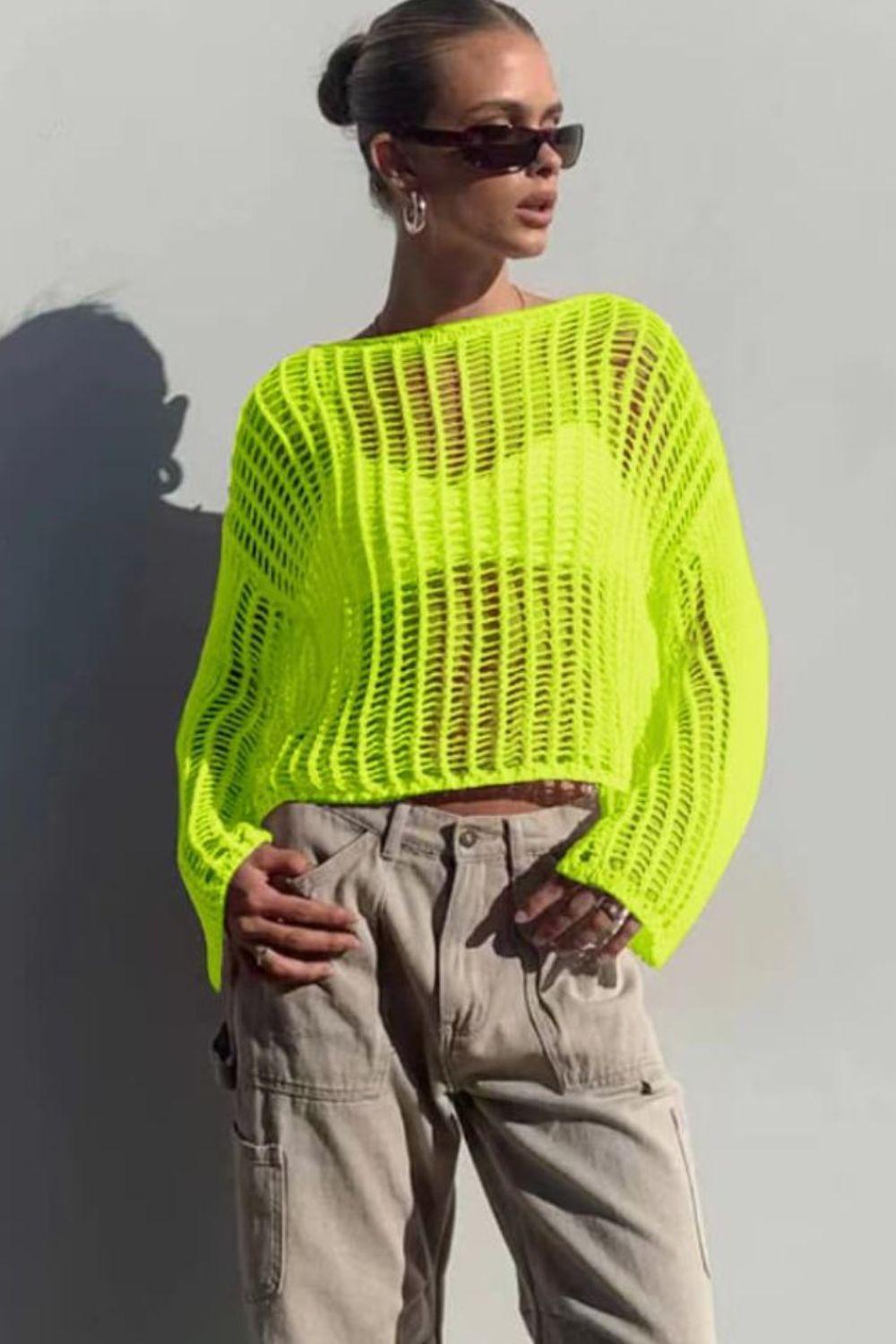 Glow With Delight Crochet Long Sleeve Cover-Up - MXSTUDIO.COM