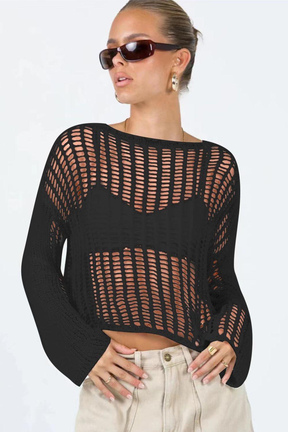 Glow With Delight Crochet Long Sleeve Cover-Up - MXSTUDIO.COM