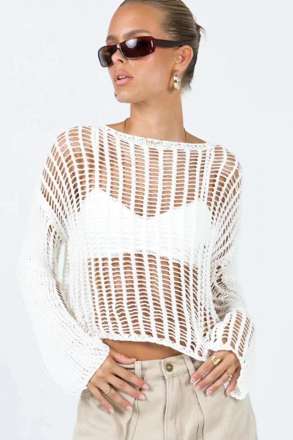 Glow With Delight Crochet Long Sleeve Cover-Up - MXSTUDIO.COM