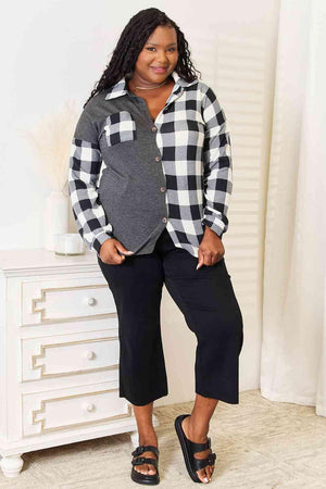 Go-Anywhere Contrast Plus Size Plaid Shacket - MXSTUDIO.COM